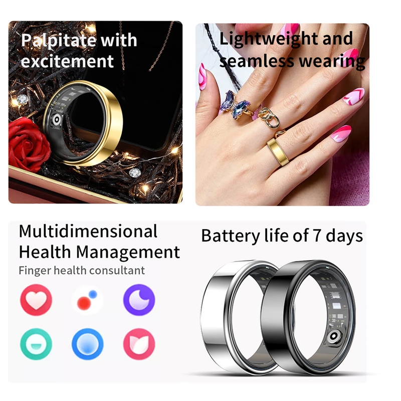 Women'S Health & Wellness Center - Intelligenter Ring Gesundheits-Tracker Herzfrequenz-Blutsauerstoff-Monitor Wasserdicht Multifunktional